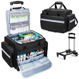 Damero Rolling Medical Bag with Detachable Trolley, Empty Emergency Response Supplies Bag with Removable Dividers, Medical Equipment Storage Bag for Home Health Nurses, Doctors, EMT, EMS, Black