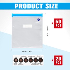 Jetec 70 Pcs 3D Filament Storage Bags Vacuum Bag Kit, Include 50 Reusable Vacuum Seal Bags 30 x 34 cm 3D Printer Filament Bags and 20 Cobalt Free Humidity Indicator Card for Keeping Filament Dry