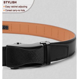 KEMISANT Mens Ratchet Belt, Leather Adjustable Slide Belt For Mens Dress Casual Pant 1 3/8",Size Adjustable,Black2520,48"-56" Waist Adjustable