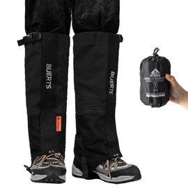 BUERTS Leg Gaiters for Men and Women,100% Waterproof Boot Gaiters Suited for Outdoor Hiking,Hunting, Mountaineering, Skiing with Highly wear-Resistant Adjustable Rubber Foot Straps (Black-L, L)