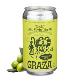 Graza Sizzle Extra Virgin Olive Oil, Cooking Oil - High Polyphenol Peak Harvest EVOO Cooking Oil in a Squeeze Bottle - Single Farm Olives from Spain - 25.3 Fl Oz (750ml) Refill Can