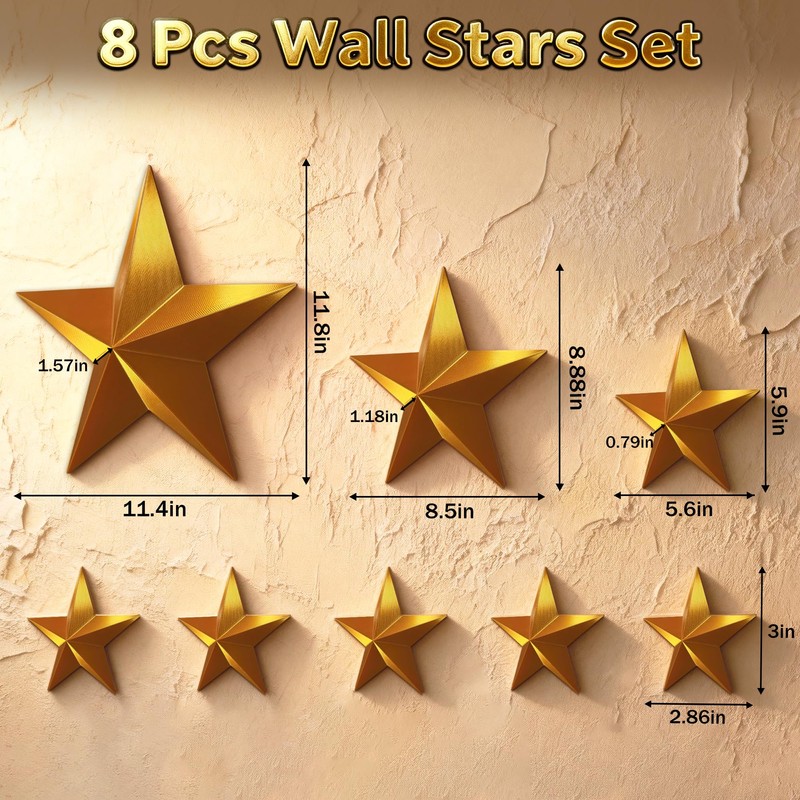 SFNN 8 Pcs Star Wall Decor Modern Celestial Home Decor,Retro