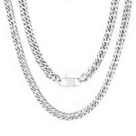 Tuewut Mens Chunky Miami Cuban Link Chain Necklace, Gold Chain, Silver Chain for Men Women, Hip-Hop & Cool Style, 316L Stainless Steel 18-26 Inch with Gift Box (22.0 Inch, Silver)