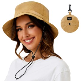 MIDNIGHTSUN Waterproof Bucket Hat Women Packable Outdoor Fishing Hat Lightweight Men UV Protection Summer Sun Hat （Khaki, One Size
