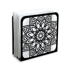 Decorative napkin holder made of black metal with sunflower motif for the table, standing napkin holder, 12 x 12 x 5 cm, for home, kitchen, restaurant, picnic, party, coffee bar