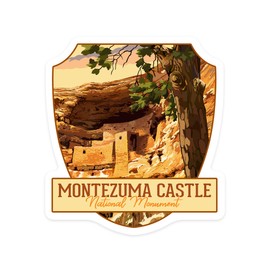 Die Cut Sticker Montezuma Castle National Monument, Arizona, Castle Sunset, Contour Vinyl Sticker 3 to 6 inches, (Waterproof Decal for Cars, Water Bottles, Laptops, Coolers), Large