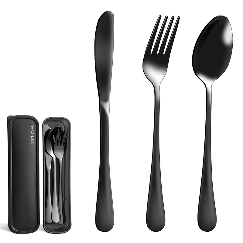 Portable Utensils Set with Case, 4pcs Stainless Steel Reusable Silverware