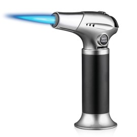 Magshion Small Butane Torch Lighter with Adjustable Flame Refillable Kitchen Cooking Blow Torch for Creme Brulee Windproof with Safety Lock, Silver (Gas Not Included)
