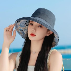 Kisyard Reversible Bucket Hat for Women Summer UV Sun Protection Wide Brim Fishing Hat Foldable Travel Beach