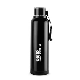 Cello Puro Steel-X Benz 900 | Leak Proof| Wide Mouth & Easy to Open | Insulated Inner Steel Water Bottle | 650ml | Black