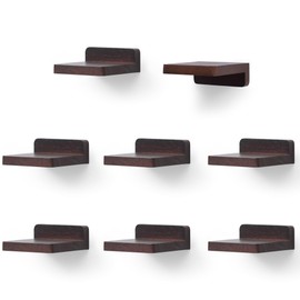 PHOENANCEE Small Floating Shelves for Wall, Set of 8, Wooden Square Shelf for Small Objects, Hanging Mini Shelf Decoration for Bedroom, Living Room,10.2cmX10.2X4cm(Dark Walnut)