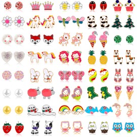 Stud Earrings for Girls 32/40 Pairs Hypoallergenic Kids Stud Earrings Set Vivid Colors and Multi-styles Cute Earring Jewelry Gifts for Girls Kids