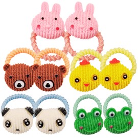 Pack of 10 Cute Little Hair Bobbles for Babies, Little Girls with Thin and Medium Hair, Elastic Kids Hair Bobbles with Animal, Fruit, Flower and Bow Designs (Animal Motifs 2)