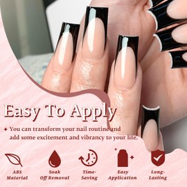 EternalClassic Black French Tip Press on Nails Long Square Fake Nails, Glossy Square Nails Press on Full Cover Acrylic French Tip Nails Long False Nail Tips 240pcs Glue on Nails