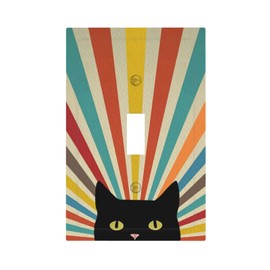 JDAKHD Boho Vintage Retro Rainbow Light Switch Cover Plate Cute Cat 1 Gang Decorative Wall Plate Colorful Abstract Single Toggle Outlet Switch Faceplate Cover Bathroom Bedroom Kitchen Decor