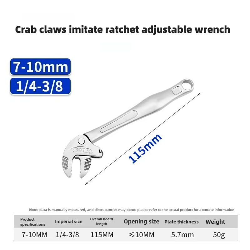 7-10mm Self-Adjusting Ratchet Wrench with Crab Claw Jaw and 30°