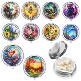 Molain 10Pcs Pill Organizer, Pill Box with Mirror, Portable Small Pill Case for Purse or Pocket, Cute Metal Pill Holder for Travel, Vitamins, Medication, Supplements