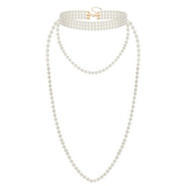 BABEYOND Long Pearl Choker Necklace - Faux Pearl Chain Necklace Pearl Jewelry Set for Women 20s Flapper Accessories