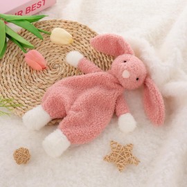 Apricot Lamb Bunny Snuggler Blanket Soft Loveys for Babies, Security Blanket for Baby Boy and Girl, 10.3 Inches for Infant and Toddlers (Pink)