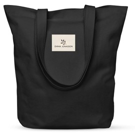 Emma Lund Jute Bag - Stylish Shopping Bag with Inner Pocket and Extra Wide Base - Fabric Bag in 38 x 40 cm with Long Handle - Perfect Bag as a Shoulder Bag or Tote Bag, black