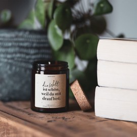 Danke sagen Soja Duftkerze im Glas mit Spruch - natürlich, handgemacht - nachhaltiges Geschenk für Frauen, Partnerin, Partner, beste Freundin bester Freund Dankeschön - inkl. Korkdeckel