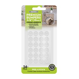 Slipstick Premium Cabinet Door Bumpers 3/8” Round Clear Adhesive Pads, Cabinet Stoppers, Rubber Bumpers for Drawers, Cupboards, Cutting Boards, Glass Tops, Picture Frames, Furniture, 24 Dampers