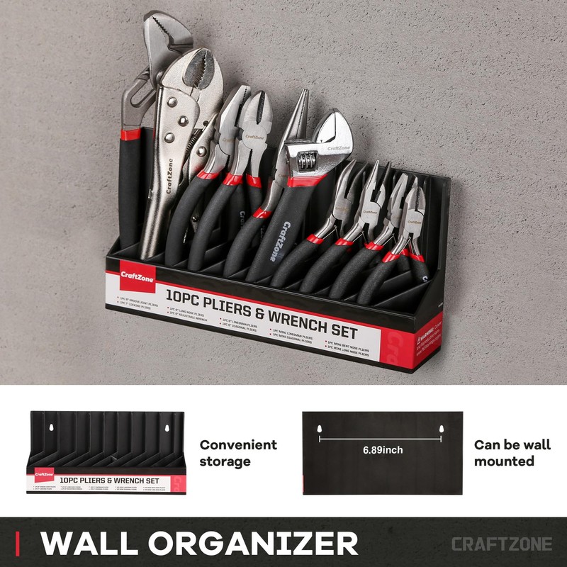 10PC Pliers and Wrench Set with Storage Rack – Includes