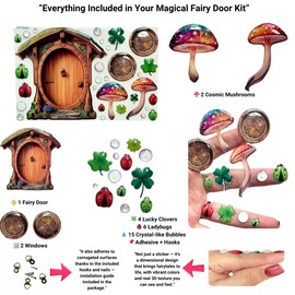 P3 Fairy Door Kit with 3D Resin Finish – Includes Windows, Mushrooms, Lucky Clovers, Bubbles & Ladybugs | Magical Garden Decor for Indoor & Outdoor Use | Handmade Enchanted Artisan Set