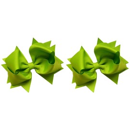 Hair Bow Set for Girls (2) 4.5 Inch Grosgrain Ribbon Hair Bows ~ Funny Girl Designs (Lime Green)