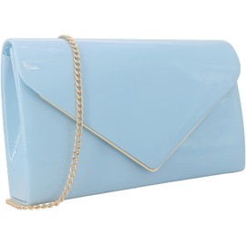 MOJISOLO Women's Evening Clutch Bags for Formal Cocktail Prom Wedding Party Patent Leather Dressy Foldover Purse Blue