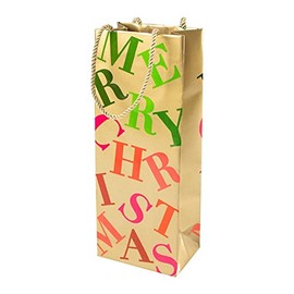 Caspari Merry Christmas Toss Wine & Bottle Gift Bag, 1 Count
