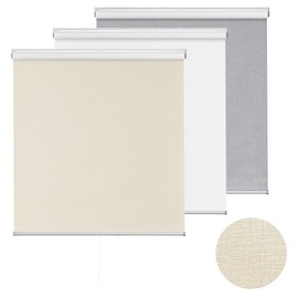 ChrisDowa Cordless 100% Blackout Roller Shade, with Striped Jacquard, Thermal Insulated, UV Protection Fabric, Total Blackout Blinds for Window, French Doors, Home and Office. Beige, 35" W x 72" H