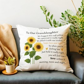 Granddaughter Gifts from Grandma - Birthday Gifts for Granddaughter Christmas Stocking Stuffers Valentines Mothers Day Sunflower Gift for Granddaughters White Throw Pillow Cover 18x18 Inch
