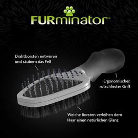 FURminator Double Brush for Dogs and Cats - Grooming 2-in-1 Brush for Removing Tangles, Loose Hair and Dirt, Grey