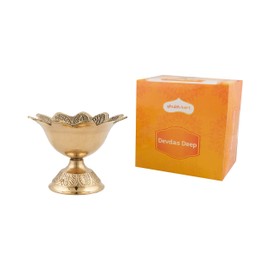 Shubhkart Engraved Floral Brass Oil Lamp/ Burner/ Diya