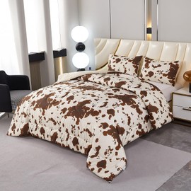 PERFEMET Cow Print King Size Comforter Set Brown and Beige Western Bedding Set Cartoon Animal Pattern Farmhouse Bed Set for Teens Boys Girls Men Women (Beige,King)