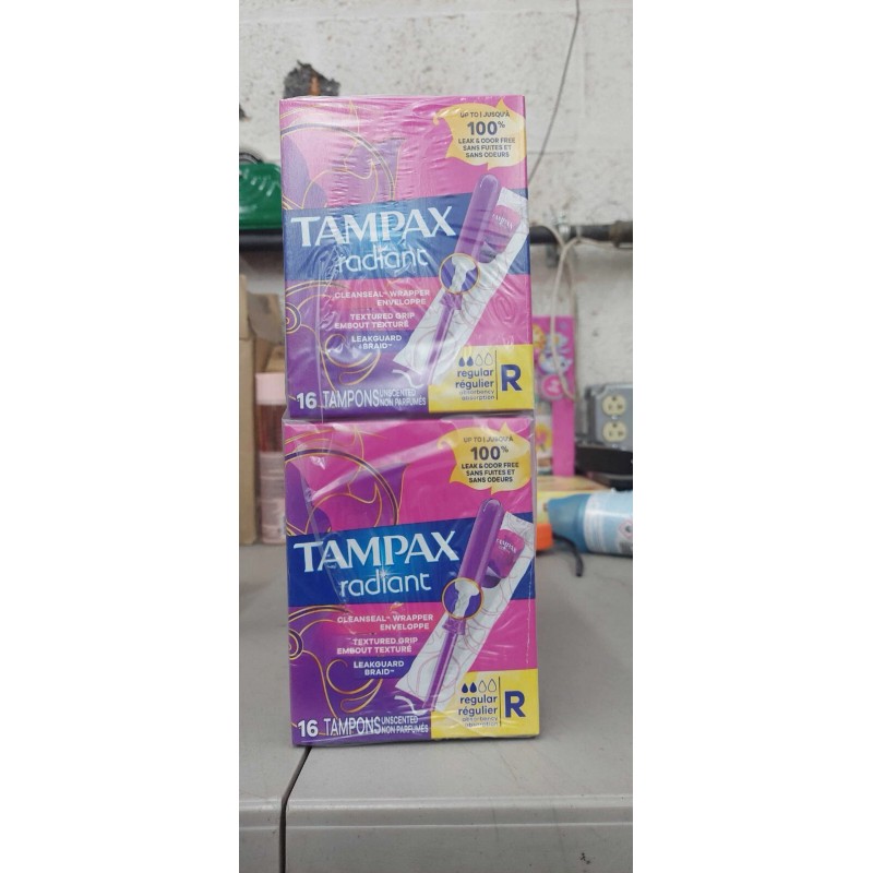 Tampax Radiant Tampons Plastic Applicator Regular/Super Absorbency DuoPack 16 CT