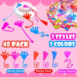 Kannove Sticky Hands, Feet & Hearts Toys, Easter Egg Basket Goodie Gifts Bags Stuffer Fillers for Toddlers, School Class Party Favors Treats Prizes for Boys Girls 48-Pack