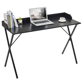 Black Computer Desk 47'' Writing Desk with Storage Shelf Home Workstation Metal Frame Office Desk Student Study PC Gaming Table with Enough Leg Room for Home Schooling