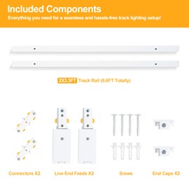 TuyuBEE H Track Lighting Rails 6.6FT H Type Track Rails Kit with End Caps and Live End Feed Connector, Compatible with Single Circuit 120V H Style Track System and Track Heads, White