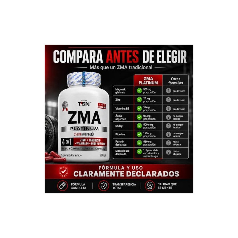 Zma Testrol Platinum Magnesio Glicinato Zinc Cápsulas