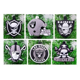 Silver and Black Football Team Themed Christmas Ornament Set