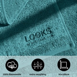 LOOKS By Wolfgang Joop Hand Towel, 50 x 100 cm, 100% Cotton, Hand Towel with Hanger and Embroidered Logo, Turquoise