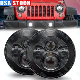 Unbranded Pair 7" inch Round LED Headlight DOT High-Low Beam For Jeep Wrangler JK TJ CJ LJ