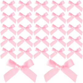 Isslly 35 PCS Small Pink Ribbon Bows, Satin Ribbon Tie Bow, Mini Bowknot Ribbons Decoration Accessories for DIY Crafts, Christmas, Wedding, Birthday