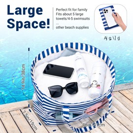 benpen Large Beach Bag for Women:Waterproof Summer Beach Tote Bag with Zip,Holiday Essentials Shopping Bag Travel Bag with Pockets,Lightweight Overnight Shoulder Bag Handbags for Pool (blue strip)