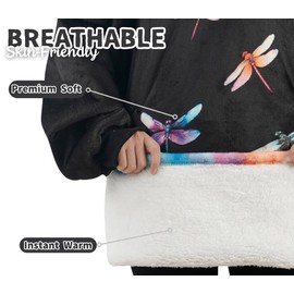 Huglanket Dragonfly Gifts for Women, Wearable Flannel Dragonfly Blanket Hoodie, Super Soft Warm Cozy with Giant Pocket - One Size Fits Most