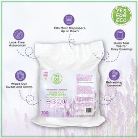 PLANT BASED ECO-CONSCIOUS FITNESS WIPES, 2 Rolls x 700 Count (1400 Wipes), Infused with Lavender & Tea Tree Oil, Perfect for Yoga and Pilates Studios and Gyms, All-Purpose Gym Wipes, Bulk Buy