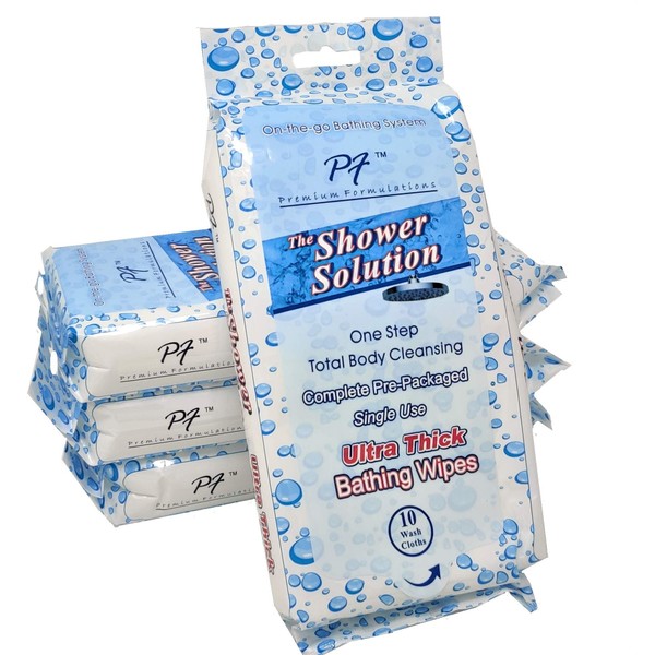 Premium Formulations Shower Solutions - Adult Bathing Wipes, Extra Large and Extra Thick, 10 Count (Pack of 4)