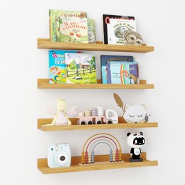 Axeman Picture Ledge Shelf | 24 Inch Oak Floating Shelves Set of 4 | Rustic Wood Wall Shelves with Lip | 24" Oak Picture Shelves for Wall with Ledge | Photo Shelves